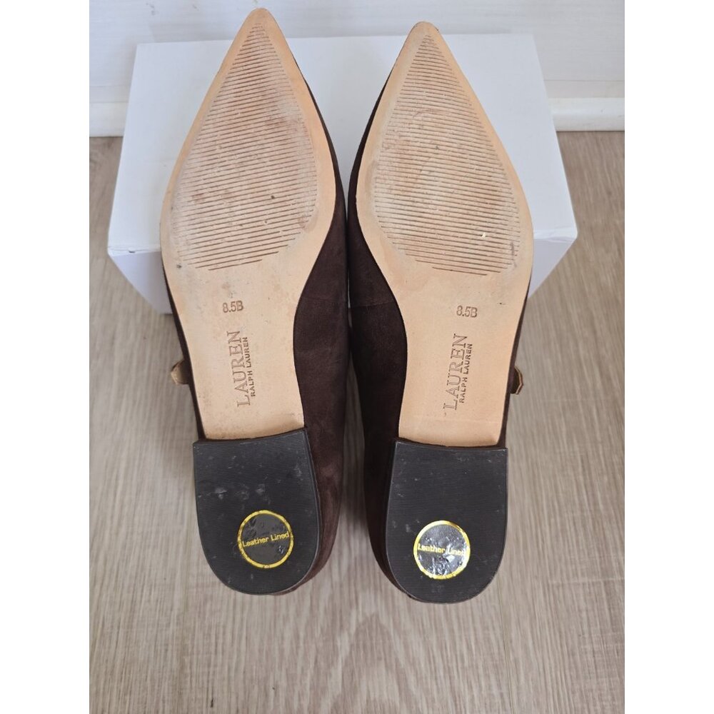 Lauren Ralph Lauren Londyn Suede Mary Jane Flats 8.5 Brown Pointed Toe Slip On - Picture 7 of 11